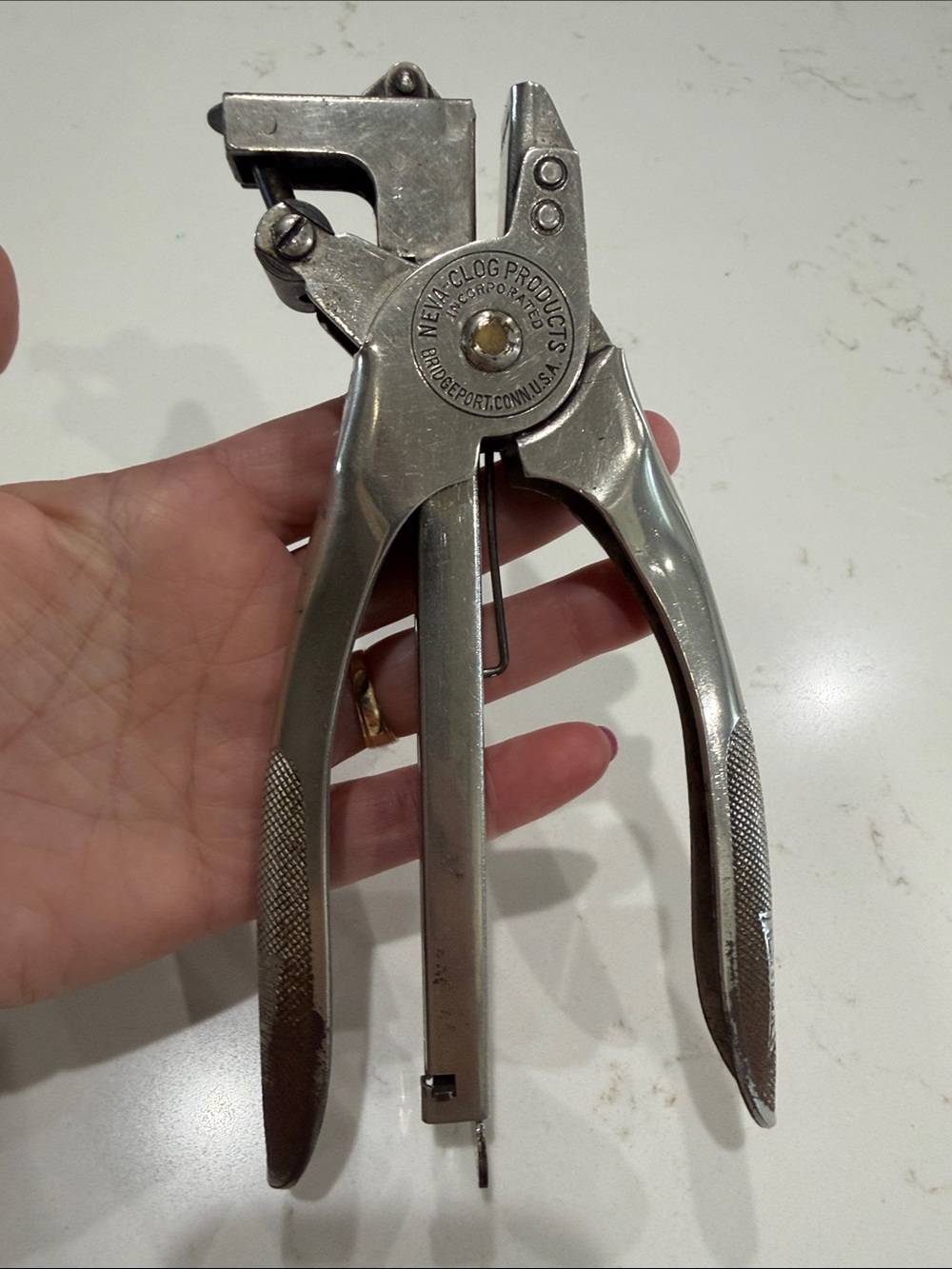 Vintage Neva-Clog Stapling Plier Metal Handheld Silver